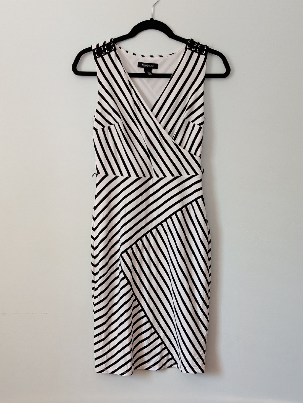 Nine West Black and White Striped Sleeveless Midi Dress